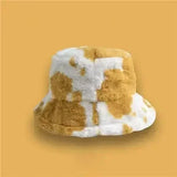Winter Rabbit Plush Fisherman Hats for Women Girl Bucket Hat Windproof Leopard Soft Faux Fur Wide Brim Lady Women Artist Cap