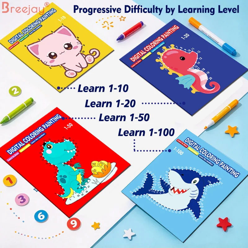 Livros de colorir e desenhar para crianças, materiais digitais de educação matemática, brinquedos científicos STEAM, livros digitais de desenho de frutas e animais, atividades divertidas de ligar os pontos, jogos de asso