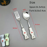 New Cute Bear Spoon Fork Ceramic Dessert Milk Fruit Salad Spoons Cartoon Flatware Kid Cutlery Tableware School Picnic Dinnerware