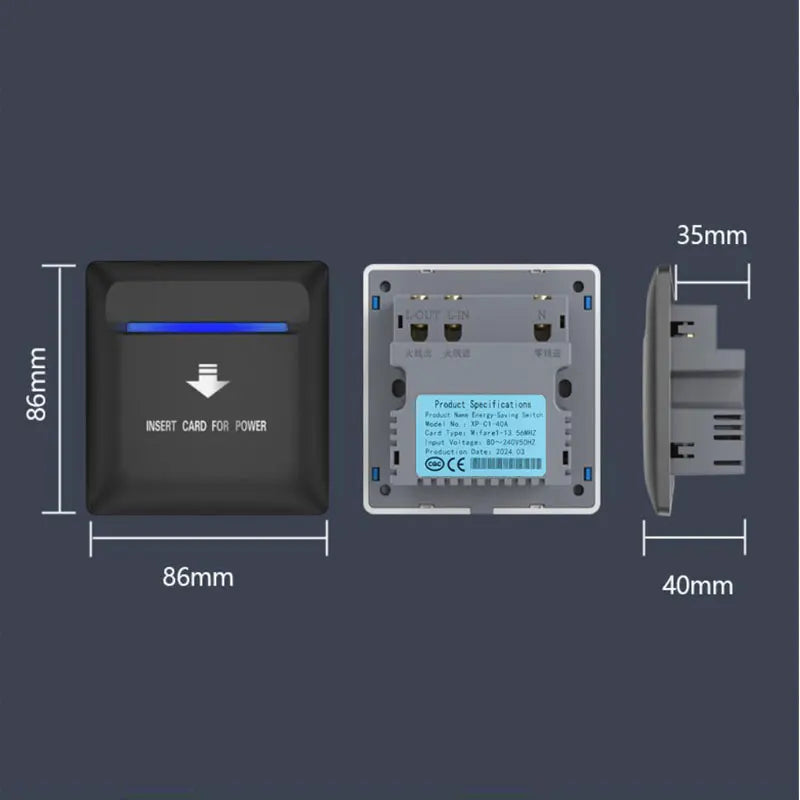 1pcs Hotel Energy Saving Switch IC Card 13.56M 15S Time Delay Wide Voltage 80V-240V 8800W 40A Three Lines