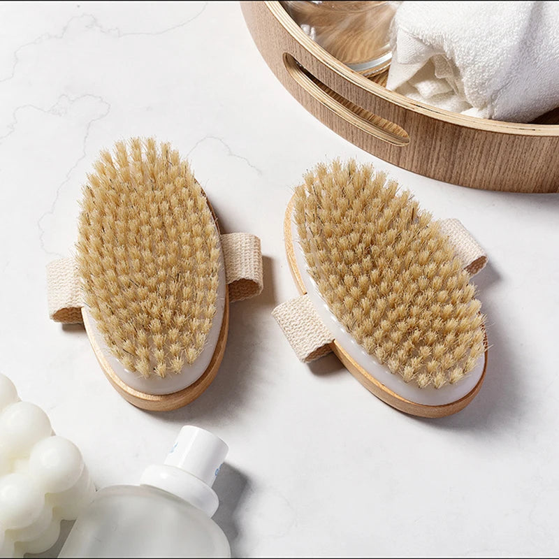 Cepillo de cerdas naturales suave para piel húmeda y seca, cepillo de spa para el cuerpo, masajeador de baño para el hogar