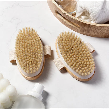 Cepillo de cerdas naturales suave para piel húmeda y seca, cepillo de spa para el cuerpo, masajeador de baño para el hogar