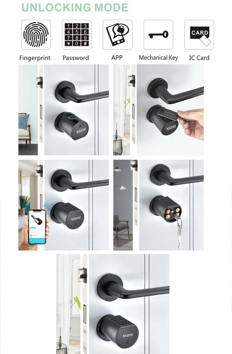 Tuya APP Fingerprint Cylinder Electronic Smart Door Lock Digital Keypad Code Key Card Remote Control Adjustable Home Apartment