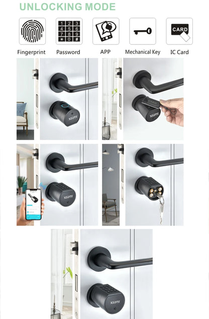 Tuya APP Fingerprint Cylinder Electronic Smart Door Lock Digital Keypad Code Key Card Remote Control Adjustable Home Apartment