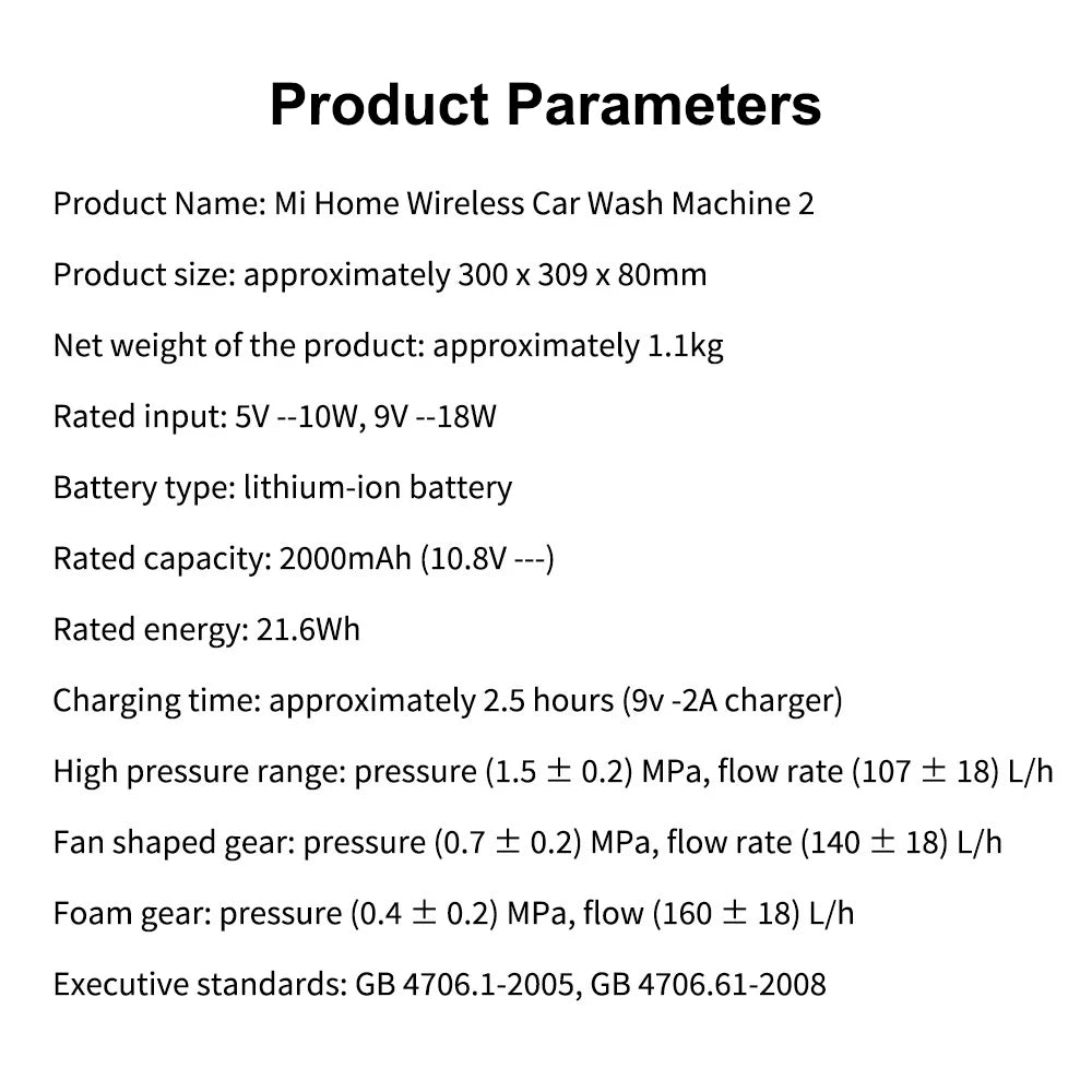 Xiaomi Mijia Wireless Car Washer 2 160L/h Large Water Volum Efficient Flushing Auto High Pressure Car Wash Gun Washer for Home