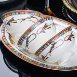 Bone China Tableware Set, Ceramic Luxury Kitchen Dinnerware, Porcelain Bowl, Plate, Spoon Combination, Wedding Gift, Horse Finished