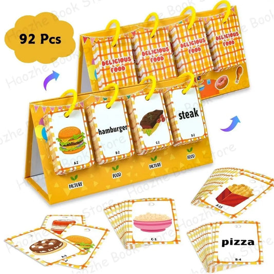 92Pcs Food Vocabulary Flashcards for Kids Double Side Parent-Child Interaction English Card Educational Learning Cards
