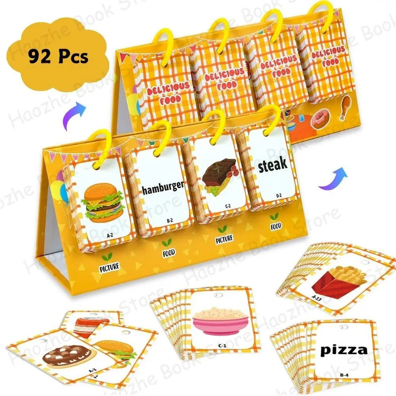 92Pcs Food Vocabulary Flashcards for Kids Double Side Parent-Child Interaction English Card Educational Learning Cards