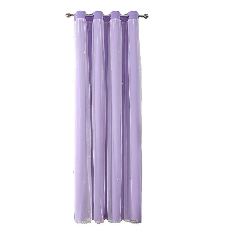 Kids Girls Bedroom Pink Curtains Star Cutout Blackout with White Sheer Pastel Nursery Window Curtain Panels for Living Room Home