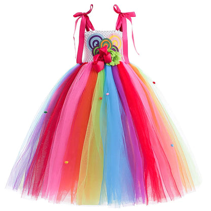 Halloween Carnival Costume Child Lollipop Apparel  Purim Kids Nice Tutu With Colored LED Puffy Candy Princess Ball Gown Dress