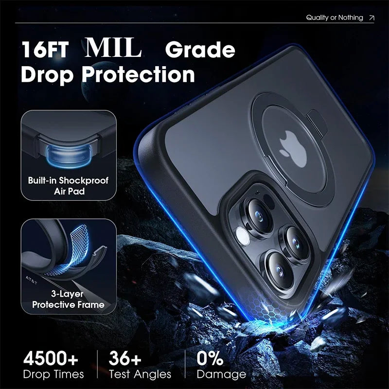 Matte Magnetic Mobile Phone Case with Ring Stand for iPhone 16 15 14 Pro Max Case Plus 13 11 12 Mobile Cases Translucent Cover