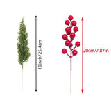 15pcs Artificial Pine Branches with Red Berry Stems Faux Christmas Greenery Pine Cypress DIY Craft Garland Home Christmas Decor