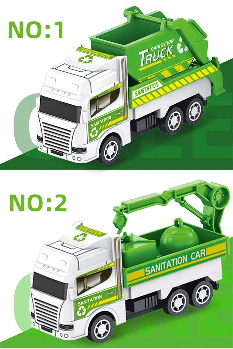 4Pcs/set Mini Inertial Pull Back Sanitation Car Plastic Vehicle Garbage Truck Model Educational Toy for Kids Boy Birthday Gifts