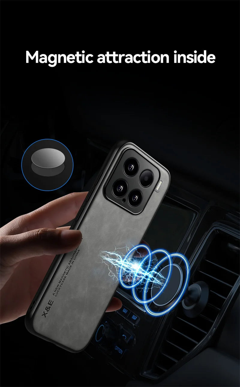 Funda For Xiaomi 15 5G Case Leather Car Magnetic Holder Phone Cover For Xiaomi 15 Pro Xiaomi15 Mi15 15Pro Soft TPU Protect Coque
