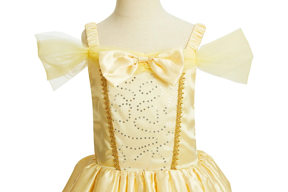 Children Princess Costume Kids Halloween Carnival Beauty Beast Birthday Party Clothes Girl Yellow Belle Cosplay Dress Up