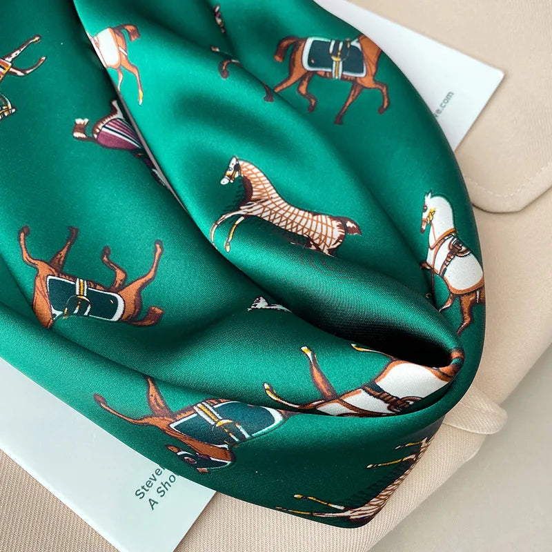 2024 Horse Print Female Silk Neck Scarf Square Hair Scarves Foulard Head Band Shawls Wraps Neckerchief Bandana Women