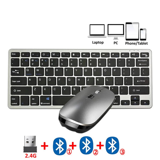 Conjunto de teclado y ratón inalámbrico multimedia JOMAA 2.4G + Bluetooth y ratón ergonómico para iPad, PC de escritorio y portátil