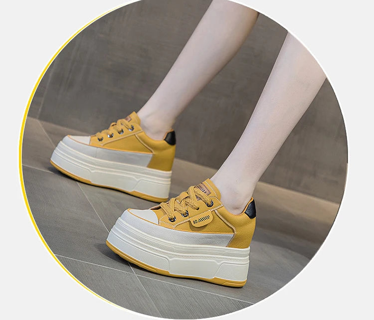 Fujin 9cm Cow Suede Genuine Leather Women Vulcanized Shoes Platform Wedge Skate Boarding High Brand Heels Casual Summer Shoes