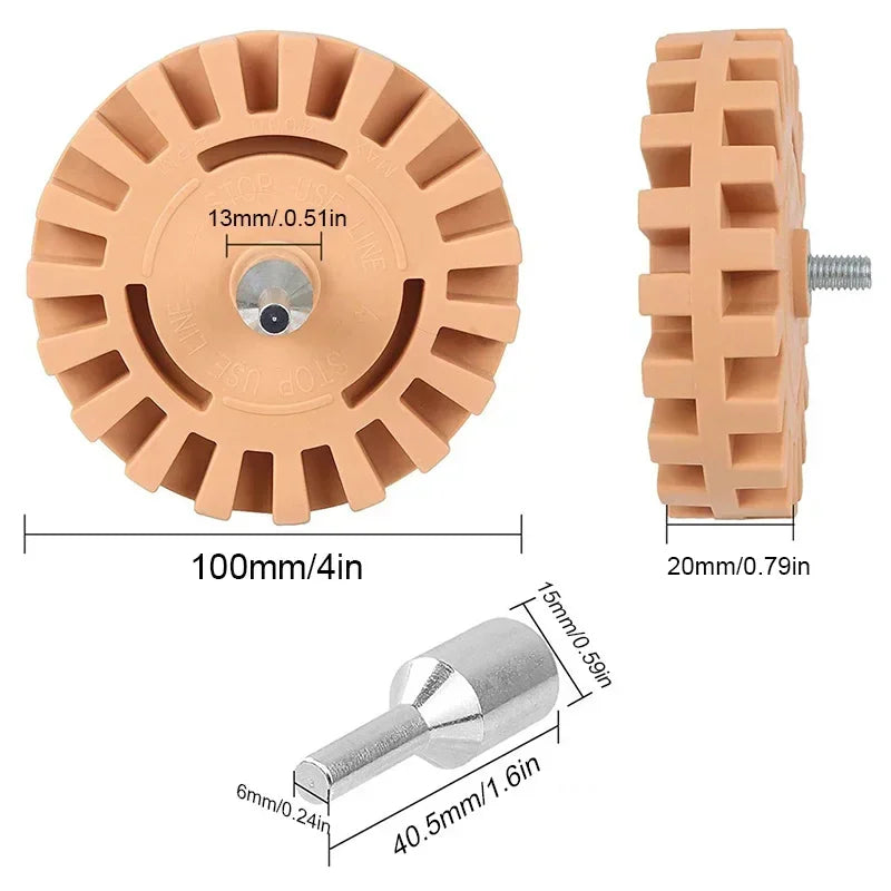 Car Eraser Wheel Adhesive Remover Rubber Wheel Smooth Power Drill Adapter Removal Paint Repair Rubber Vinyl Decals Removal Tool