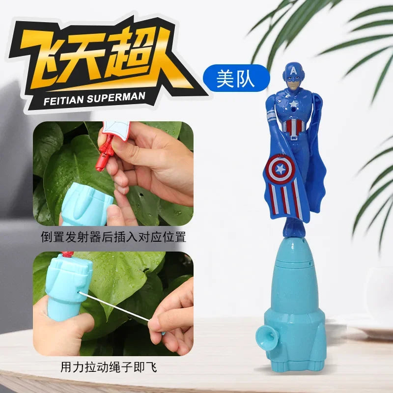 Anime Spiderman Bamboo Dragonfly Flying Toy Iron Man Captain Rotating String Flying Toys Outdoor Toy for Boys Children Gift