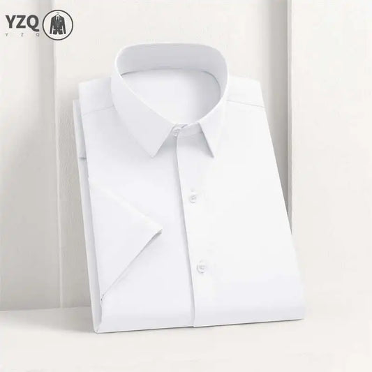 Men's Business Casual Solid Color Short Sleeve Shirt Summer Fashion No-Iron Comfortable Versatile Top for Men