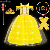 2025 Cosplay Belle Princess Dress Girls Dresses For Beauty and beast Party Clothing Magic stick crown Costume 3-12Y