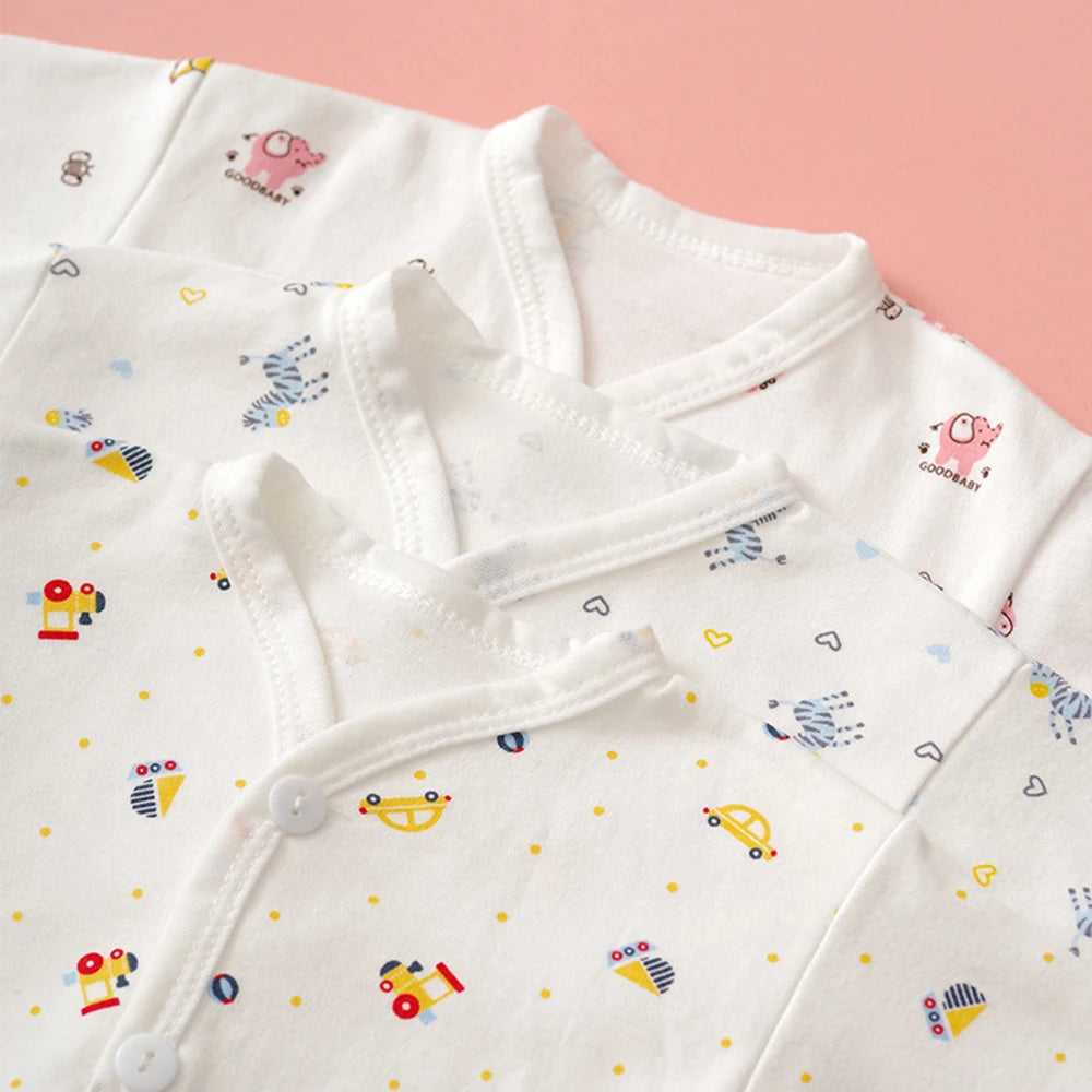 Ropa interior para bebé de 0 a 3 meses, con dibujos animados, para el hogar, de algodón, con botones, para niñas y niños, camiseta de manga larga y pantalones largos.