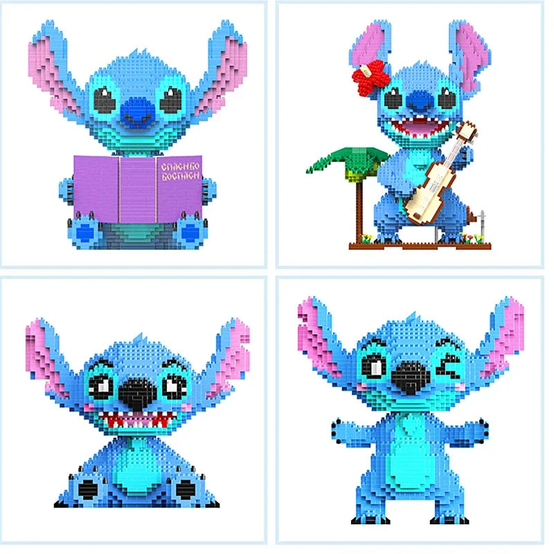 Anime Stitch Building Blocks Angel Scrump Guitar Holding Book Stitch Model Assembled Toys Children's DIY Mini Brick Figure