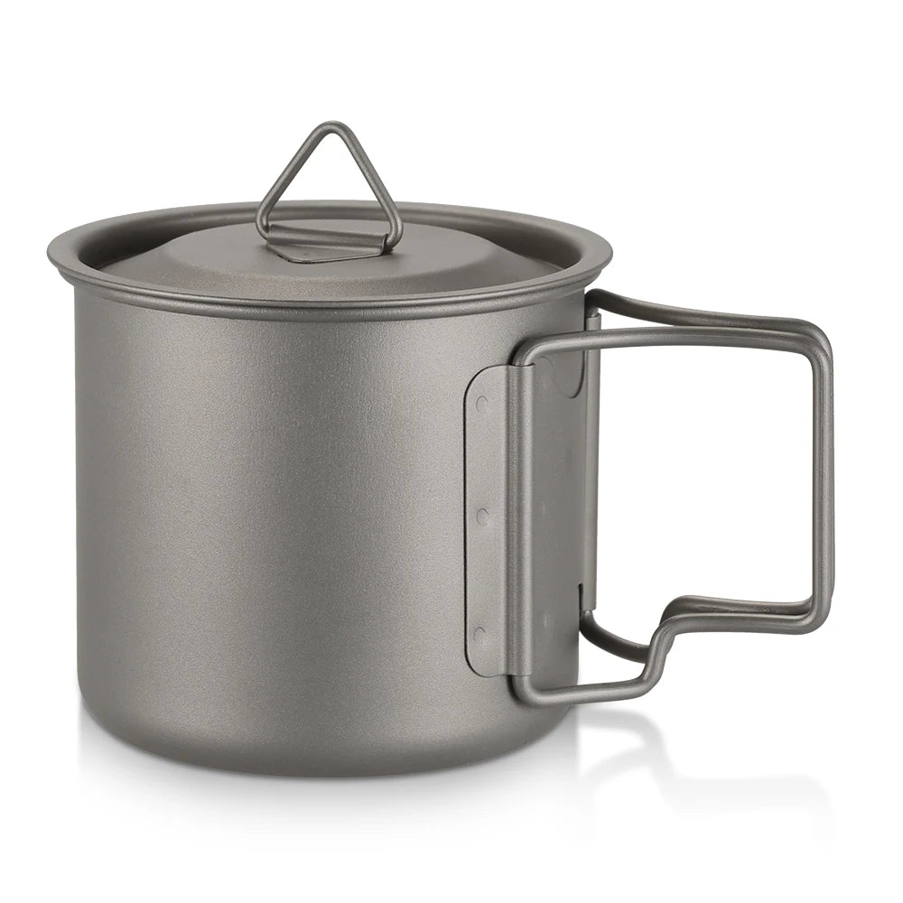Taza de agua ultraligera de titanio Lixada con asa plegable, portátil para exteriores, camping, picnic, 300 ml/350 ml/550 ml/650 ml