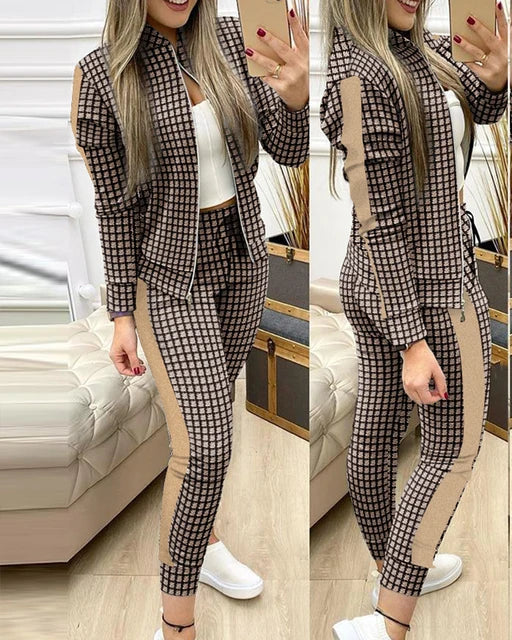 Roupa de duas peças para senhoras, terno com gola entalhada, jaqueta de manga comprida, calça casual elegante roupa de trabalho de escritório, moda, 2023