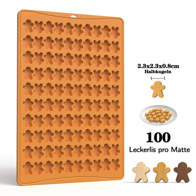 Gingerbread Man Silicone Baking Cookie Mold, Mini Pet Puppy Snack DIY Chocolate Molds, 100 Holes 