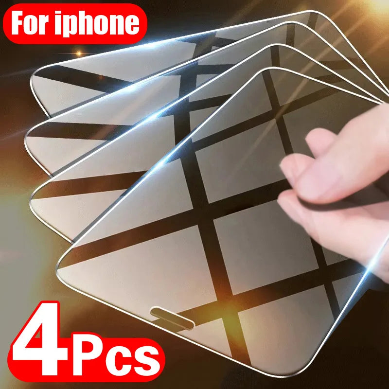 Protetor de Tela para iPhone 11, 12, 13, 14, 15 Pro, XR, X, XS Max, 12, 13 Mini, 7, 8, 6 Plus, Vidro Temperado, SE, 4 PCes