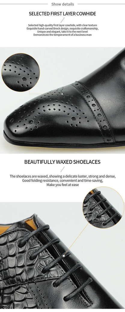 Nice Men Black Brown Leather Oxford Brogue Dress Shoes Office mens leather Mens Pair with suit jeans Side Lace Up Buckle stylish
