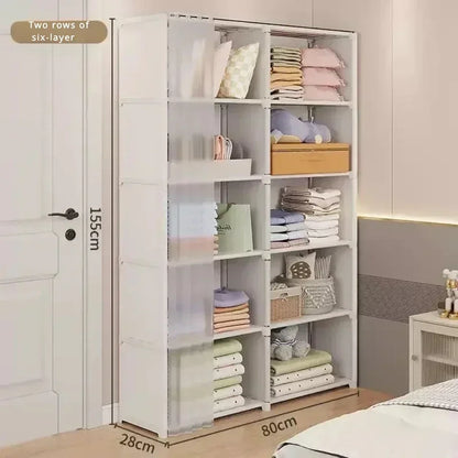 6/5 Layers Dustproof Wardrobe Bedroom Open Simple Assembly Storage Cabinet High Capacity Partition Bookshelf Closet Organizer