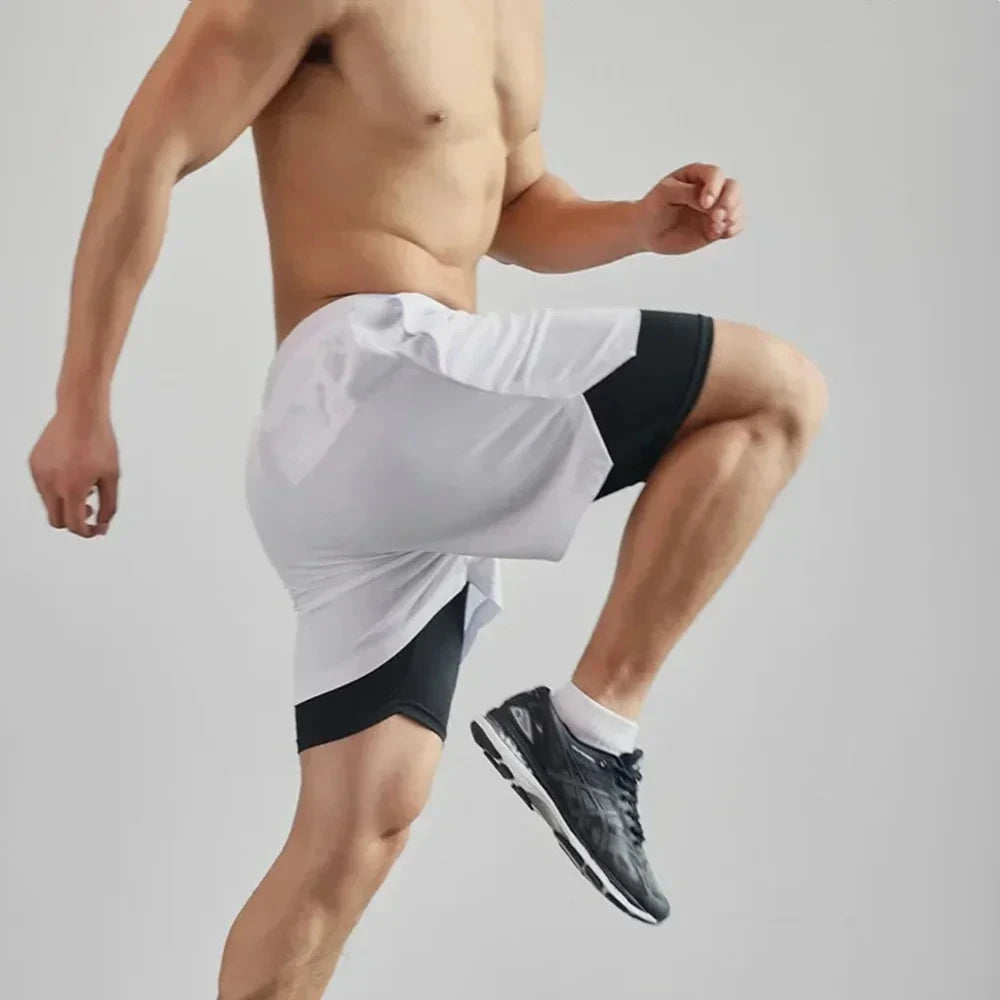 Pantalones cortos deportivos dos en uno para hombre, transpirables, informales, de secado rápido, de doble capa, para correr en verano, tallas M-3XL