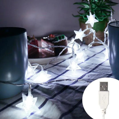 Guirnalda de luces LED para exteriores, cadena de luces con forma de estrella, luces de hadas, luces para fiestas, hogar, boda, jardín, decoración navideña
