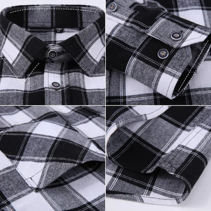 Men Fashion Long Sleeve Brushed Flannel Shirt Single Pocket Comfortable 100% Cotton Casual Slim Fit Button-down Plaid Shirts 8XL