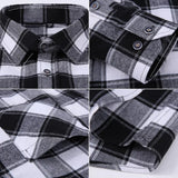 Men Fashion Long Sleeve Brushed Flannel Shirt Single Pocket Comfortable 100% Cotton Casual Slim Fit Button-down Plaid Shirts 8XL