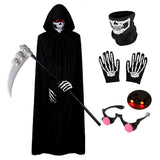 Fantasia de Halloween Assustadora de Ceifador para Meninos – Inclui Máscara com Olhos Vermelhos Luminosos e Luvas