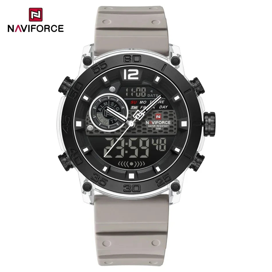 NAVIFORCE NF6104 Men's Lightweight Sports Wrist Watch Dual Display Time Night Light Watches Boy's Quartz Stopwatch