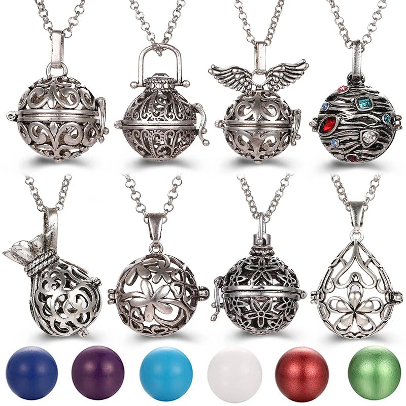 New Aroma Water Droplets Cage Lockets Necklace Heart Shaped Zircon Essential Oil Diffuser Set Combination Woman Pendant Jewelry