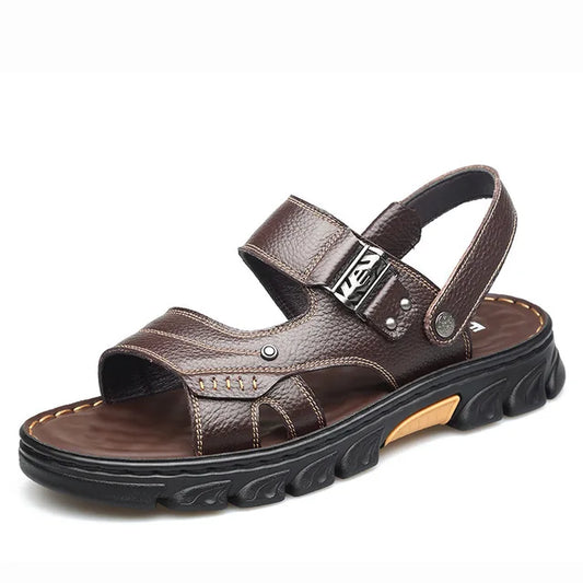 Sandalias antideslizantes de cuero genuino para hombre, pantuflas suaves, zapatos planos informales, zapatos nobles, gran oferta 2024 