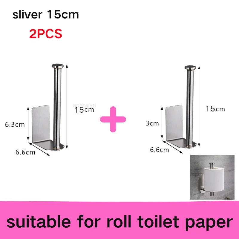 Stainless Steel Paper Towel Holder Self Adhesive Toilet Roll Paper Holder No Punching Kitchen Bathroom Length Storage Rack