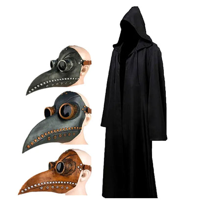 Capa de Halloween, máscara de médico de la peste, disfraz de Cosplay, Camisa larga de hechicero, bata negra con capucha, conjunto de disfraz de vacaciones para adultos y niños