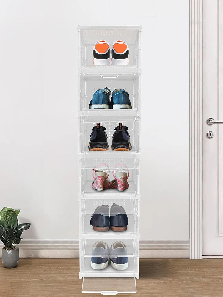 Zapatero apilable de 3/6 capas de plástico transparente, caja de almacenamiento para zapatillas, mueble Zapatero para sala de estar, organizador de zapatos
