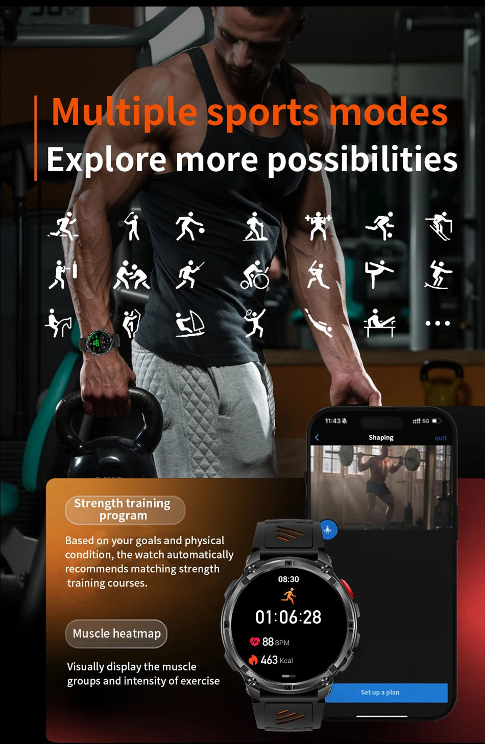 Novo Smartwatch T-Rex3 Pro 2026 – Bateria de 1100mAh, GPS com rastreamento de rota, Resistência à água 5ATM, Monitoramento de esportes e corrida, Bússola, Estilo militar