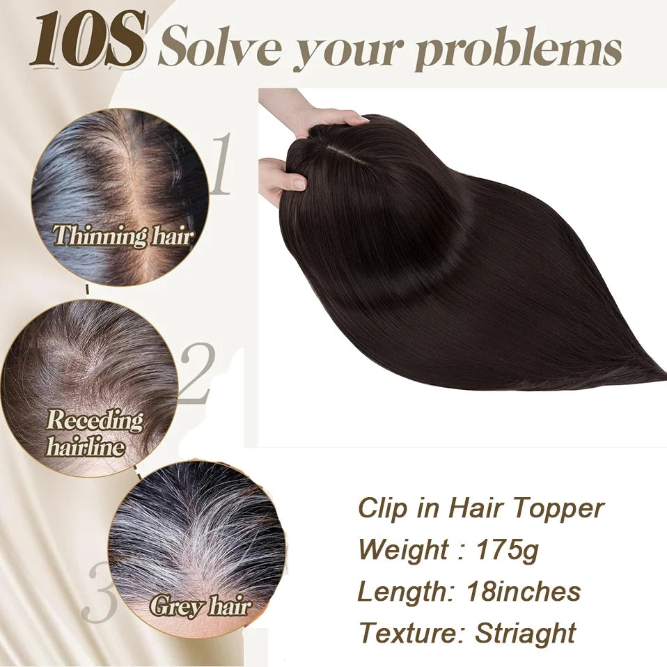 Benehair 14'' 18'' Hair Toppers with Bangs for Women Synthetic 6x6 Top Hairpieces Wigs Long Straight Clip in Hair Extension