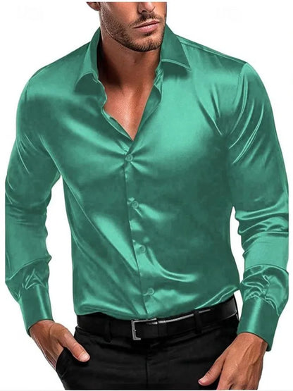 Spring and Autumn Men's Long Sleeve Shirt new Silky Smooth Business Slim Fashion Comfortable Lapel Cardigan Outdoor Casual Shirt