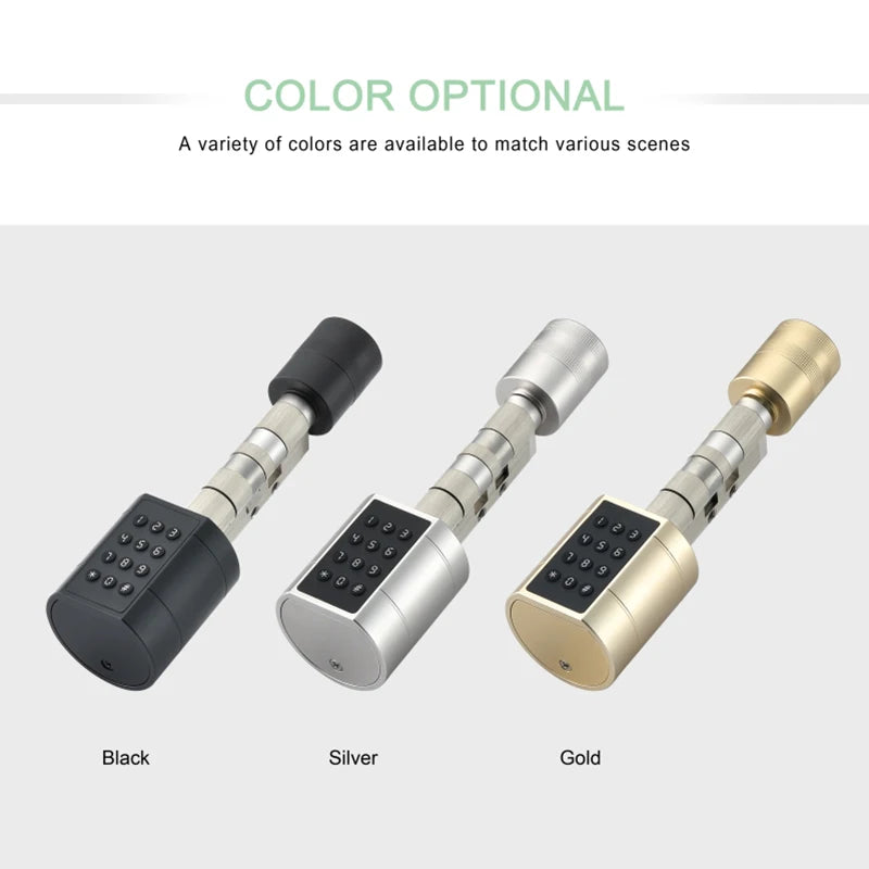 Tuya APP Fingerprint Cylinder Electronic Smart Door Lock Digital Keypad Code Key Card Remote Control Adjustable Home Apartment