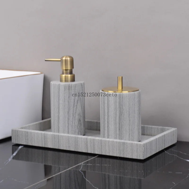 Nordic natural grey marble bathroom accessories Soap dispenser cotton swab jar tissue box soap dish tray bathroom decoration